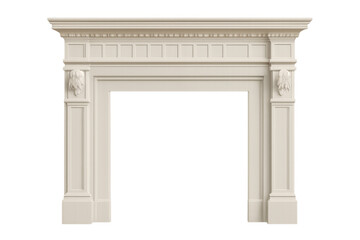 Fototapeta premium Elegant white fireplace mantelpiece with transparent background for interior design
