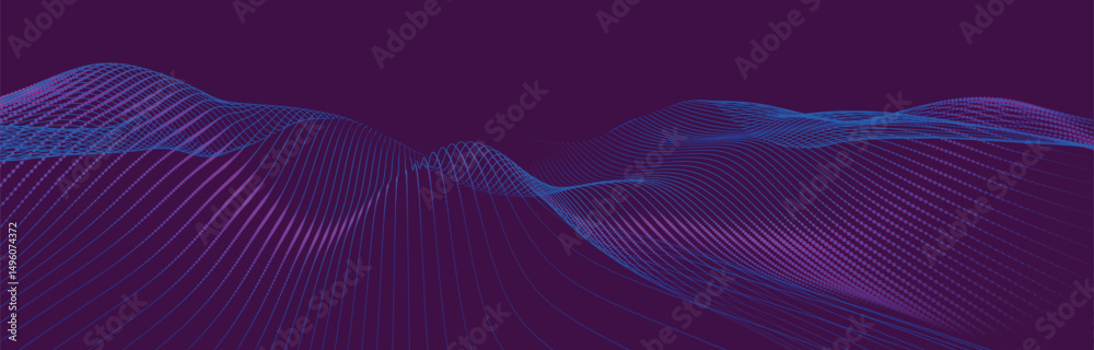 Poster abstract colorful digital particle wave. futuristic dot wave. technological background. colorful mus