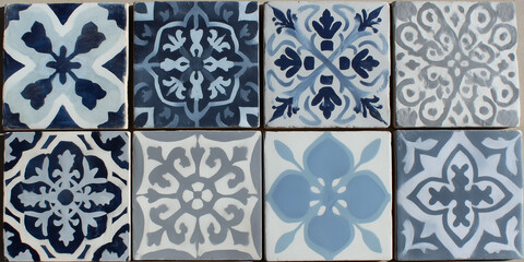 Obraz premium Vintage blue encaustic tile with ornate patterns and weathered finish. 