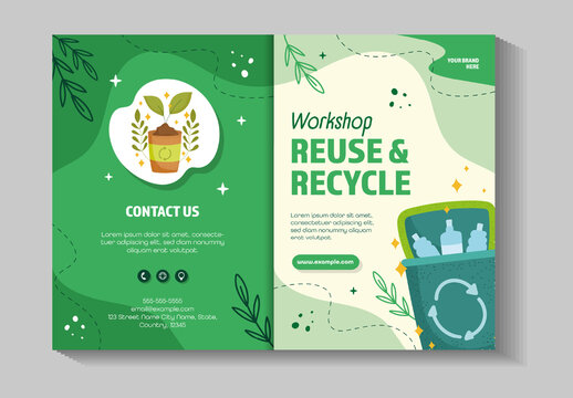 Green And Beige Reuse Recycle Workshop Ecology Brochure Template