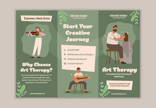 Green And Beige Art Therapy Creative Healing Brochure Template