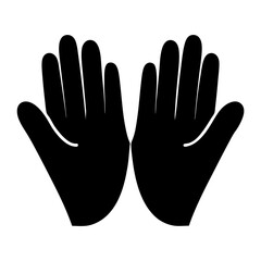 Symmetrical black silhouette of two open hands with fingers outstretched upward