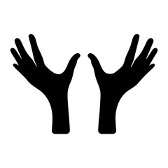 Silhouette of two outstretched hands reaching upwards in a simple design
