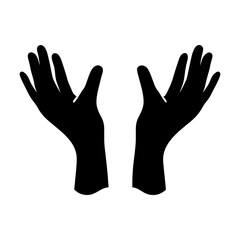 Two open hands reach upwards in a silhouette against a white background