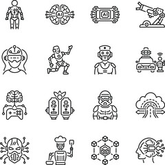 Collection of Linear Style Futuristic Icons 