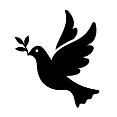 Silhouette of a dove carrying an olive branch representing peace and hope