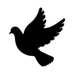 Black silhouette of a dove in flight symbolizing peace and freedom