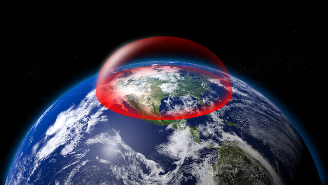 un d&ocirc;me de fer anti-missiles au dessus des &Eacute;tats-Unis d'Am&eacute;rique - vue depuis l'espace - rendu 3D