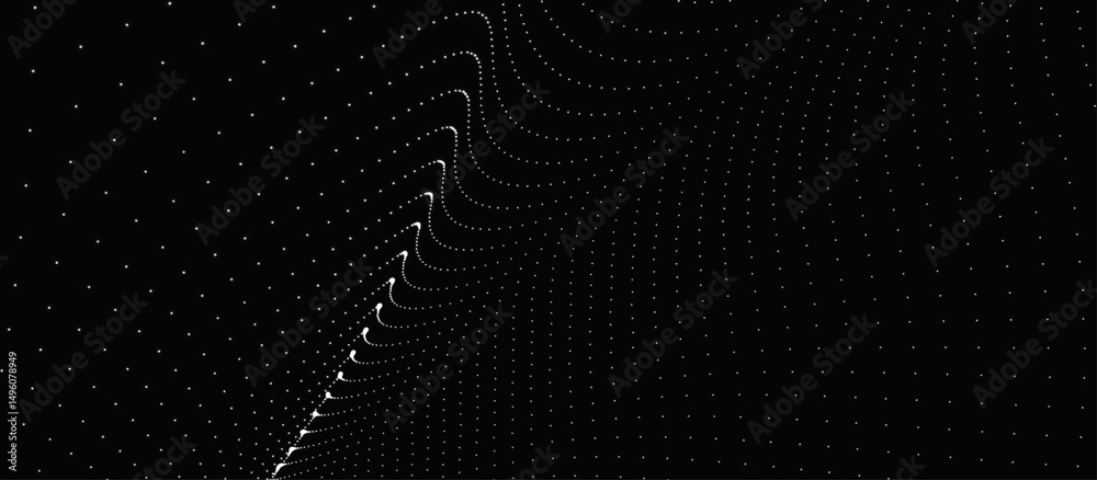 Poster futuristic dot wave. abstract digital particle wave. black and white music wave. dark background. di