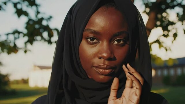 Black woman in headscarf outdoors