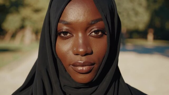 Confident Black woman in headscarf