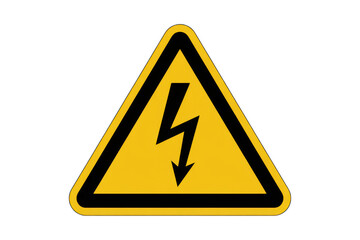 High voltage warning sign triangle yellow black isolated on transparent background
