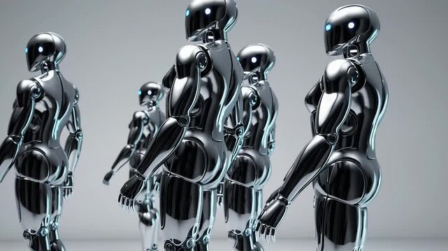 Group of humanoid robots walking