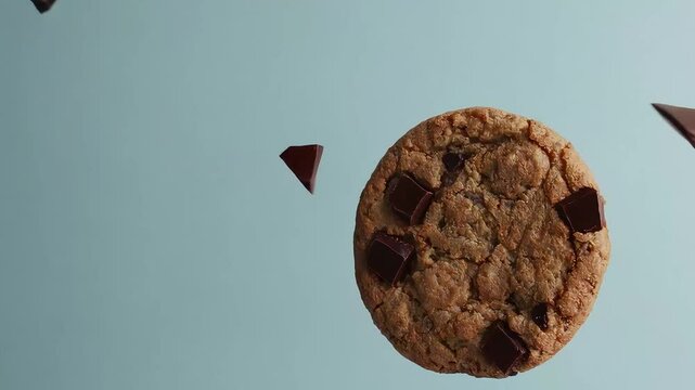 Cookies and chocolate on blue background