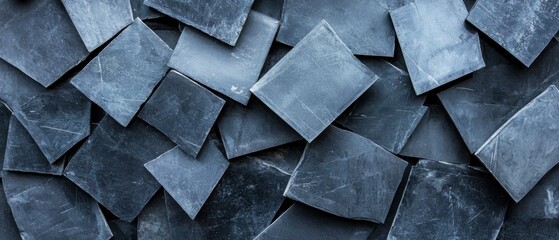A textured background of overlapping dark gray tiles.