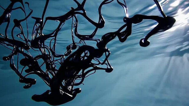 Black ink swirling in water