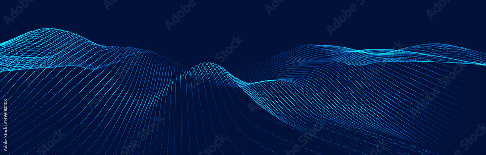 Poster futuristic dot wave. abstract digital particle wave. technology background. colored musical wave. da