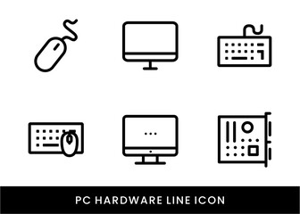Computer Hardware Line Icon Set Device, Technology, PC Components, Server, and Electronics icon