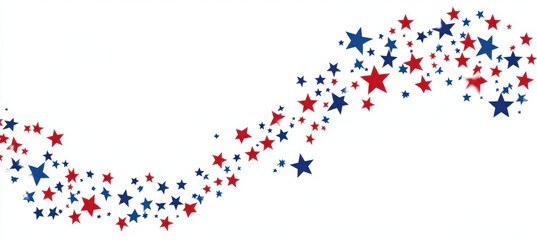 A simple vector graphic design of red, white, and blue stars in an elegant curved line on a transparent background for the USA's Independence Day celebration Generative AI