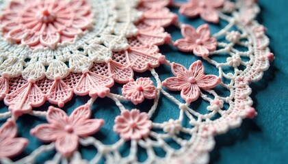 Obraz premium Intricate floral lace doily, delicate texture, elegant, art, handmade