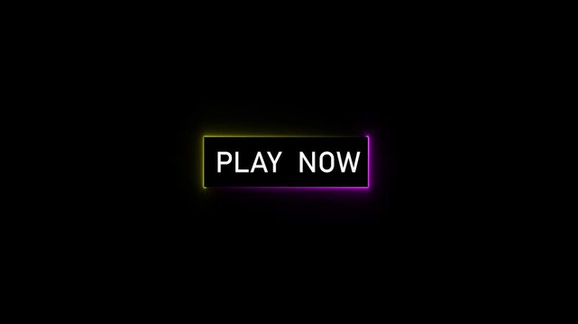 Play now button with neon light effect on black background for digital applications or website design