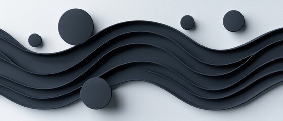 Abstract Artwork Featuring Black Circles and Wavy Lines