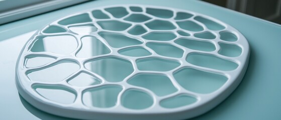 A white plate with a unique pattern of holes.