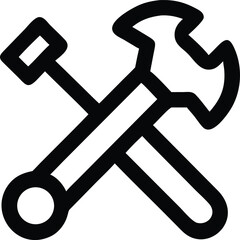 Black Line Icon Of Crossed Hammer And Wrench  Gene