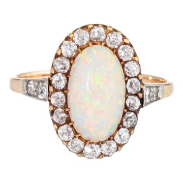 Victorian Opal and Diamond Ring: Antique Jewelry