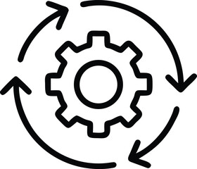 Black Line Icon Of Gear With Checkmark And Circula
