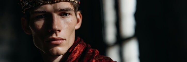 Obraz premium Elegant portrait of a regal king with chiseled features in luxurious attire