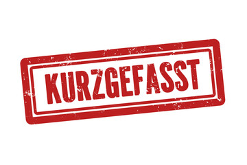 Kurzgefasst (In short) - A red stamp, isolated on white background.