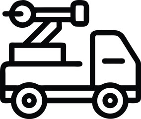 Black Line Icon Of Handyman Truck With Tools  Whit