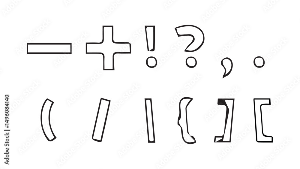 Fototapete set of mathematical signs for solving examples in mathematics, set of punctuation marks drawn by han