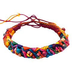 Vibrant Woven Anklet with Bold Interlaced Fibers Isolated on Transparent Background