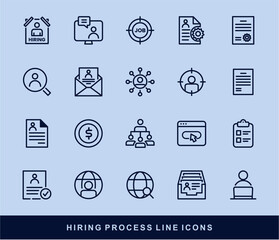 Hiring Process Line Icons. Recruitment, Job Application, Interview, Candidate Selection Vector Set