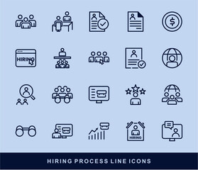 Hiring Process Line Icons. Recruitment, Job Application, Interview, Candidate Selection Vector Set