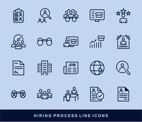 Hiring Process Line Icons. Recruitment, Job Application, Interview, Candidate Selection Vector Set