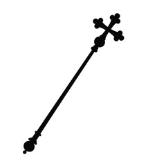 Ornate cross-topped staff religious symbol silhouette