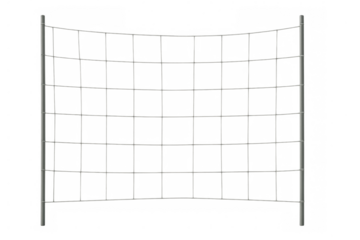 Metal wire mesh fence with poles on transparent background