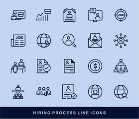 Hiring Process Line Icons. Recruitment, Job Application, Interview, Candidate Selection Vector Set