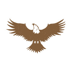 Logo, eagle emblem. A large eagle flies with outstretched wings. Vintage engraving isolated eagle illustration ink sketch. Graphic outline illustration. Hand drawn vector image