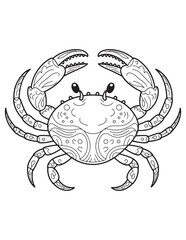 Cute Smiling Crab with Big Eyes – Underwater Cartoon Line Art for Kids Coloring Page
