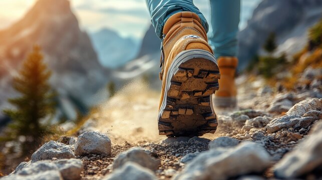 Someone walking on a rocky trail with their shoes on travel concept - Powered by Adobe