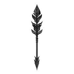 Abstract Arrow with Layered Motifs in Glossy Black Isolated on Transparent Background