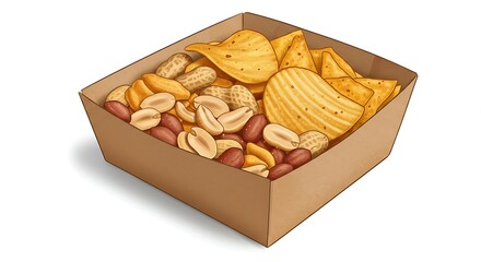 box with potato chips and peanuts
