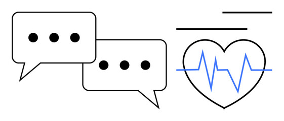 Speech bubbles paired with a heartbeat line illustrate the link between communication and health interaction. Ideal for healthcare, telemedicine, wellness chats, online consultation, communication