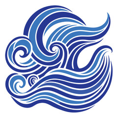 Blue Line Art Of Abstract Wavy Sea Pattern On Whit