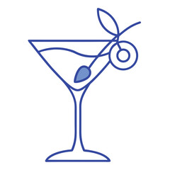 Blue Line Art Of Fancy Cocktail Glass With Olive O