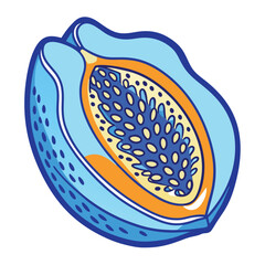 Blue Line Art Of Sliced Papaya Or Tropical Fruit I